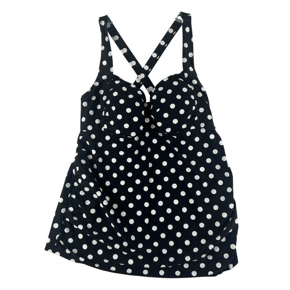 Motherhood Maternity Tankini Top Womens Small Black Polka Dot Swim Crossback